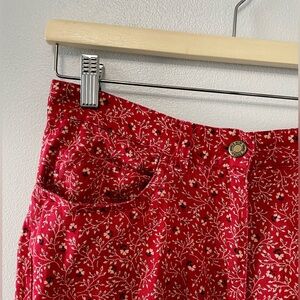 Red Floral high-waisted 5 pocket linen pant